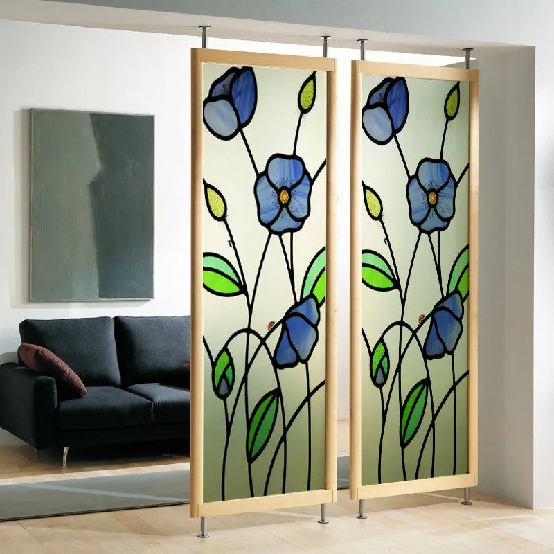 Custom Size Stained Glass Window Film Frosted Privacy Static Cling Retro Flower Matte Door Sticker Bathroom Office Home Decor