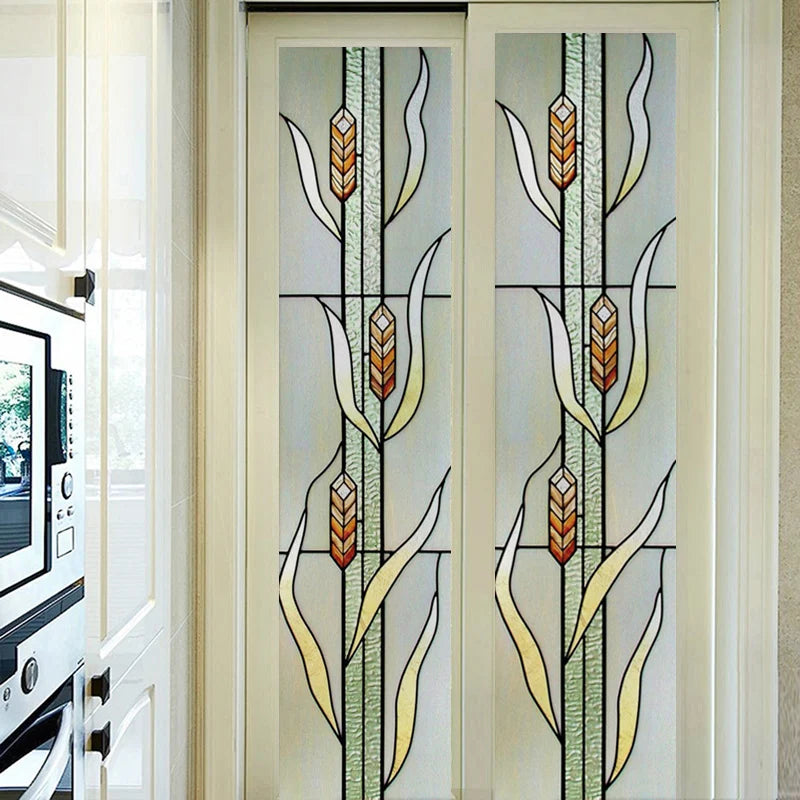 Custom Size Stained Glass Window Film Frosted Privacy Static Cling Retro Flower Matte Door Sticker Bathroom Office Home Decor