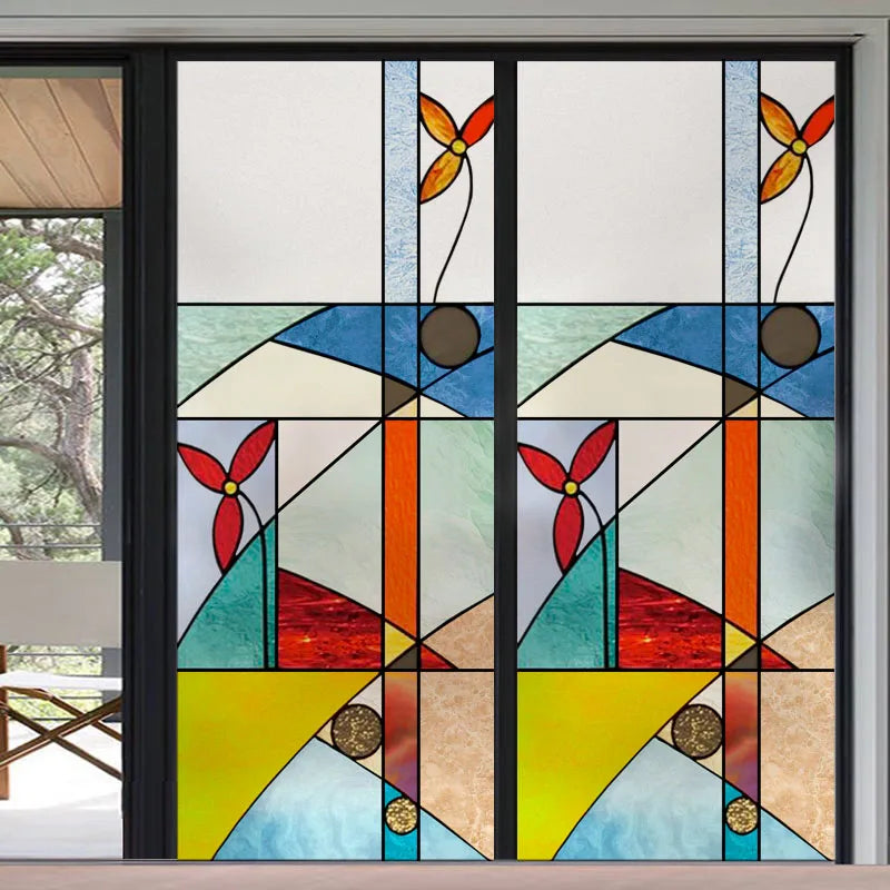 Custom Size Stained Glass Window Film Frosted Privacy Static Cling Retro Flower Matte Door Sticker Bathroom Office Home Decor