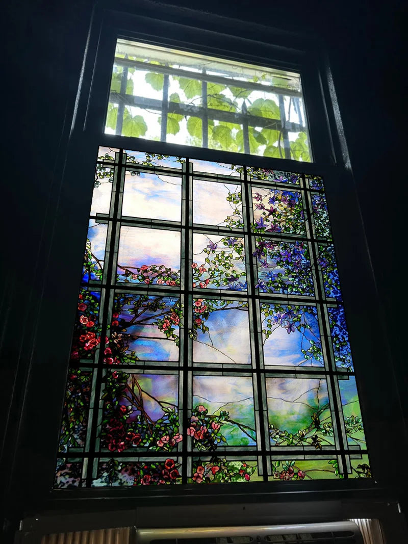Church Stained Frosted Window Film Decorative Glass Sticker Self Adhesive Static Cling Rose Window Pattern Do Custom Size