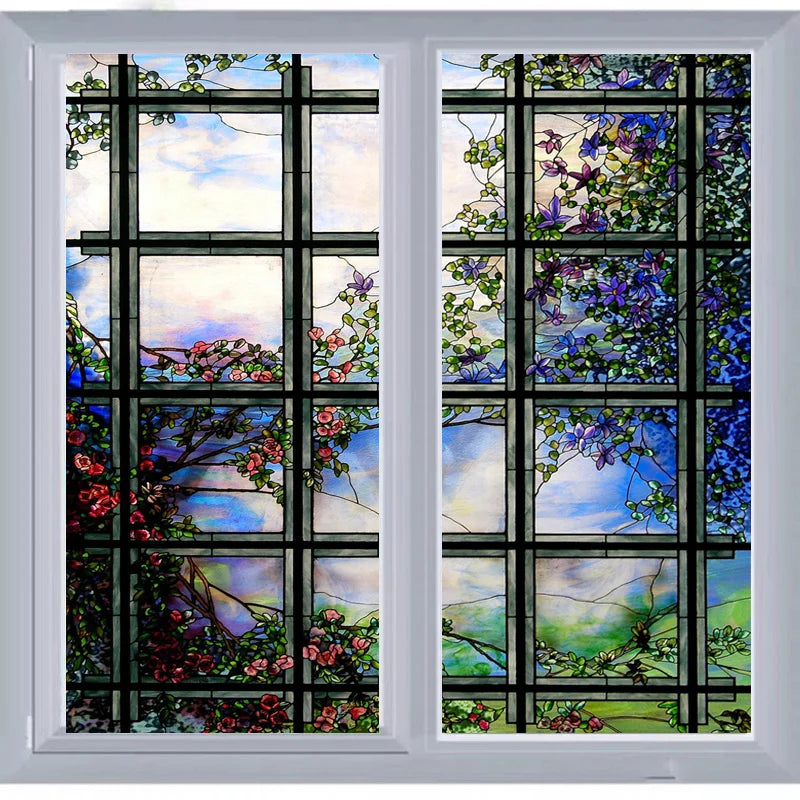 Church Stained Frosted Window Film Decorative Glass Sticker Self Adhesive Static Cling Rose Window Pattern Do Custom Size