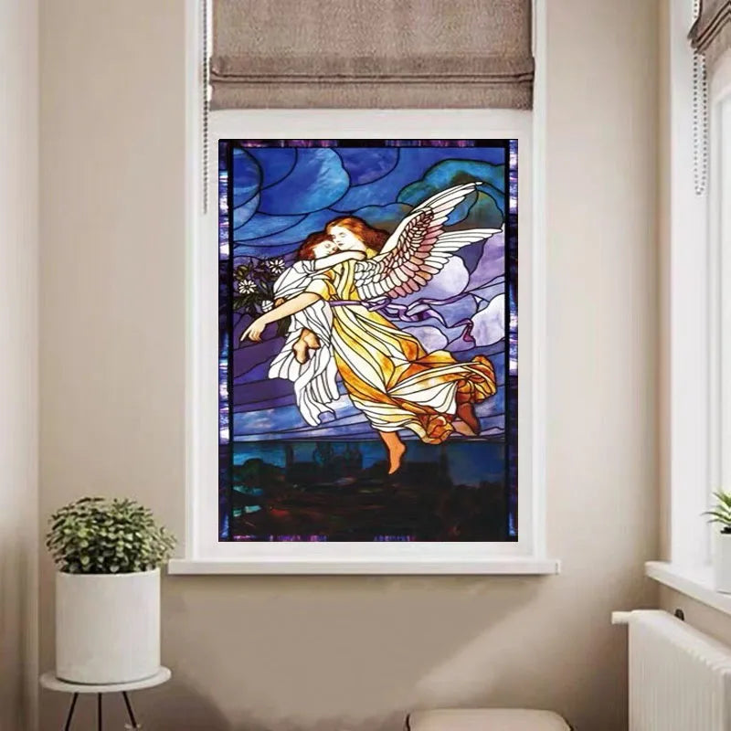 European Church Jesus,Angel Glass Films Stained Window Opaque Frosted Sticker Self Adhesive/Static Cling Privacy do custom size