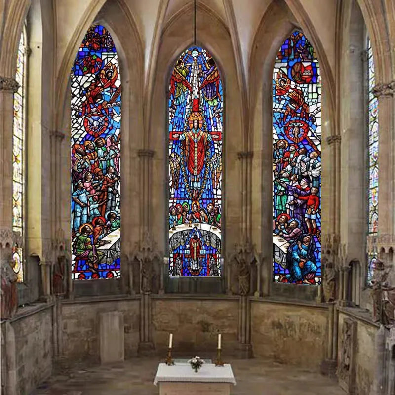 Stained Glass Wndow Film Frosted Glass Sticker Forest Custom Size Church Jesus Last Supper Light Box Poster Home Decor
