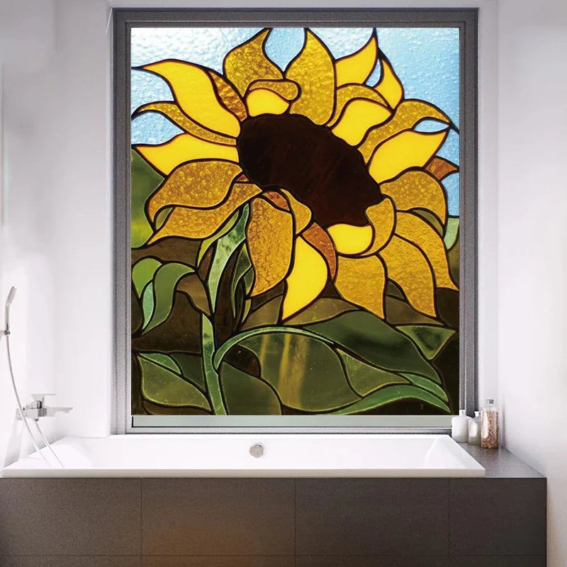 Custom Size Stained Glass Window Film Frosted Sunflower Glass Films Home Foil Door Stickers Bathroom Static Cling Poster
