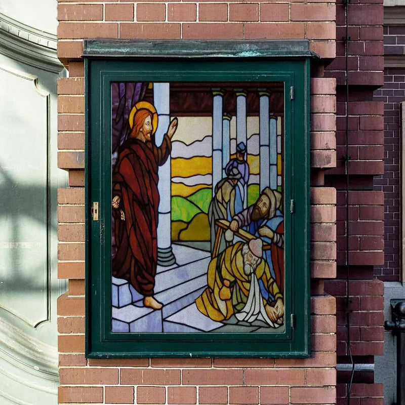 Custom Size Stained Glass Window Film Church style Jesus Angel Picture Sticker Frosted Static Cling Home Church Office Decor