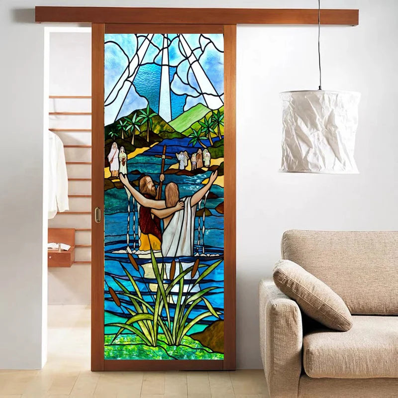 Stained Glass Wndow Film Frosted Glass Sticker Custom Size Jesus Church Poster For Door Bathroom Kitchen Light Box Home Decor