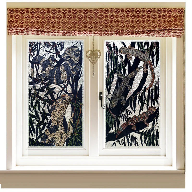 Stained Glass Window Film 3D Frosted Privacy Static Cling Door Stickers Reptile Birds Custom Size For Bathroom Office Home Decor