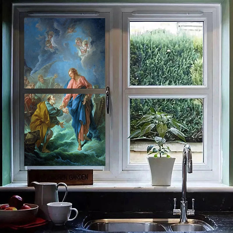 Frosted Privacy Window Film Stained Glass Film Church Style Virgin Angel Colorful Window Stickers Shower Bathroom Glass Film