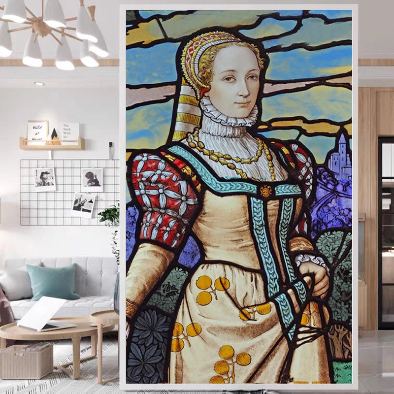 Custom Size Stained Glass Window Film Church Sticker Girl Angel Painting For Kitchen Bathroom Bedroom Glass Door Home Decor