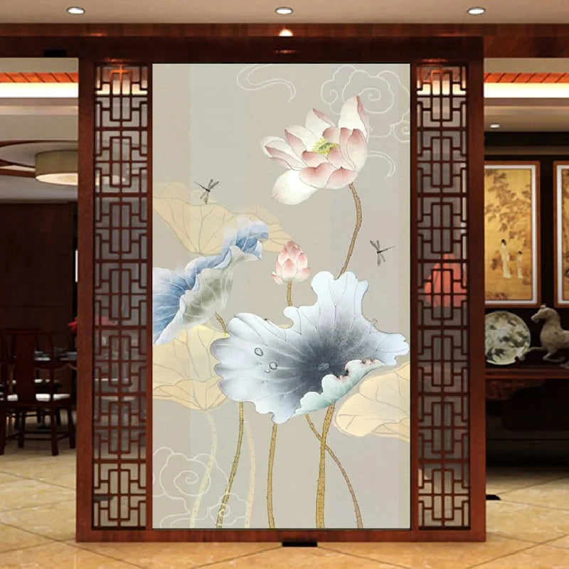 Customized size Windows Glass Films Stained Glass Door Stickers Opaque Self-Adhesive Lotus Poster for Kitchen Bedroom Bathroom