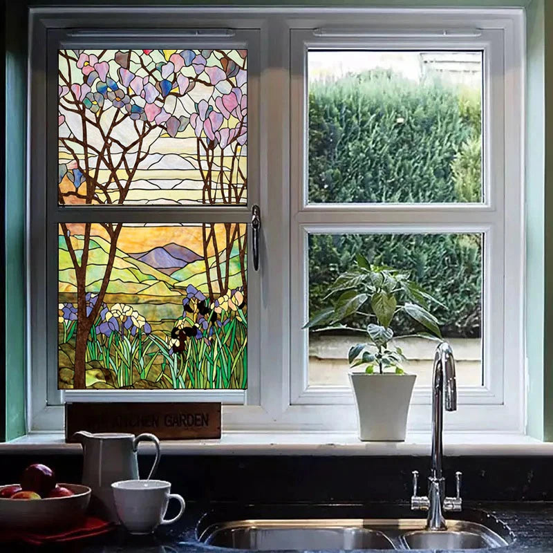 European Church Mosaic Art Glass Film Stained Window Opaque Sticker Self adhesive/Static Cling decor privacy do custom size fl01