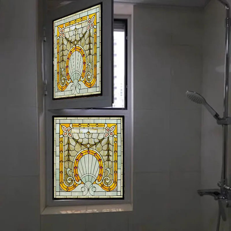 Custom Size Stained Glass Films Electrostatic Frosted ,PVC Self-Adhesive Window Films,Retro Rose Window Stickers For Home Decor
