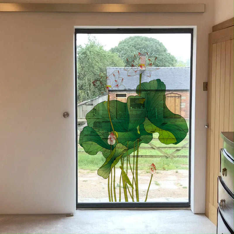 Customized size Windows Glass Films Stained Glass Door Stickers Frosted/3D Etched/Transparent Lotus for Kitchen Office Bathroom