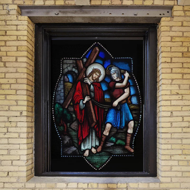 Custom Size Window Glass Films Blackout Opaque Static Cling Reusable Stickers, Mary Jesus'birth Church Door Glass Home Decor