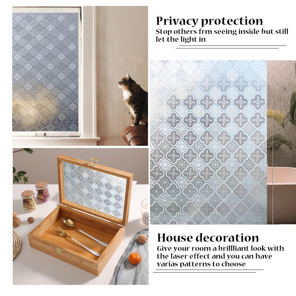 3D Static Cling Glass Films Retro Decorative Sticker Privacy etched Glass Window Vinyl No-Glue Laser Film For Bathroom Door