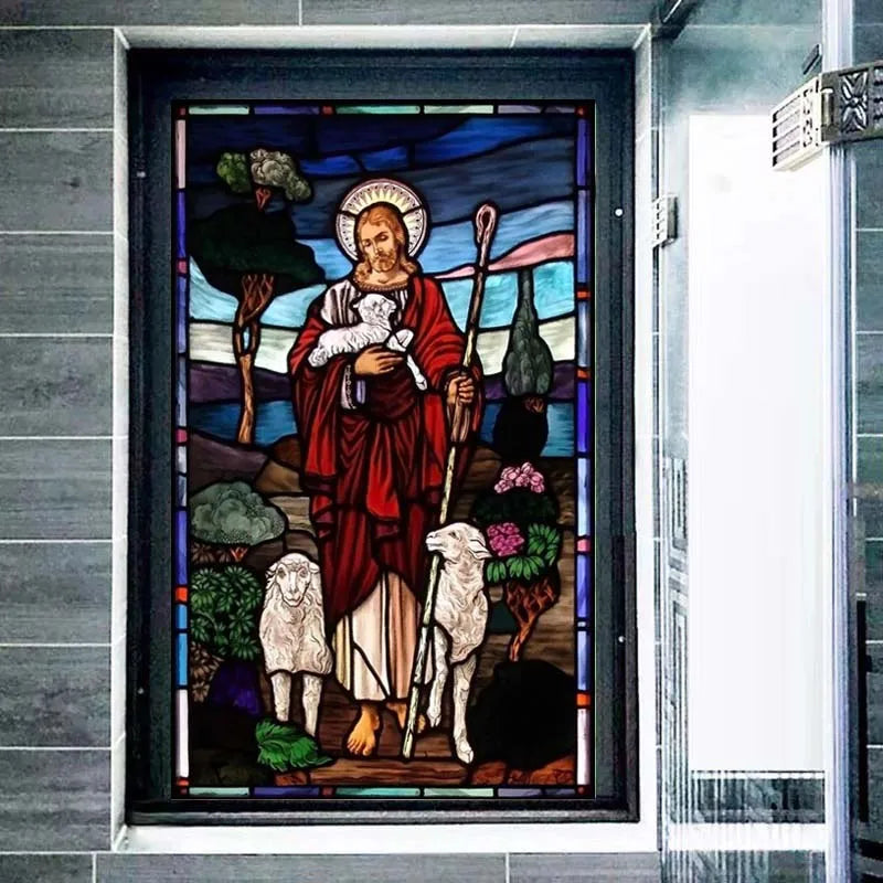 Custom size Christian Pictures Window film Door sticker Wall stickers Glass decor church Jesus self-adhesive Stained Opaque