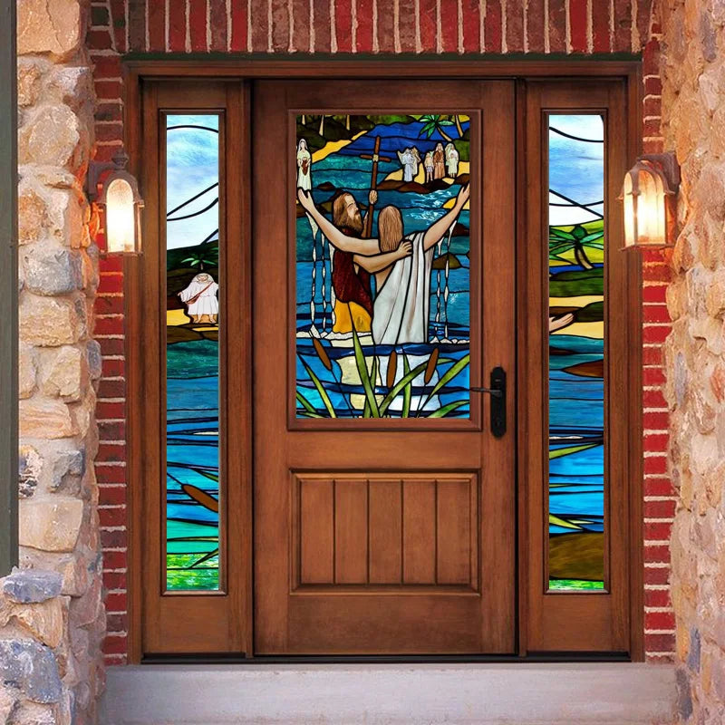 Stained Glass Wndow Film Frosted Glass Sticker Custom Size Jesus Church Poster For Door Bathroom Kitchen Light Box Home Decor