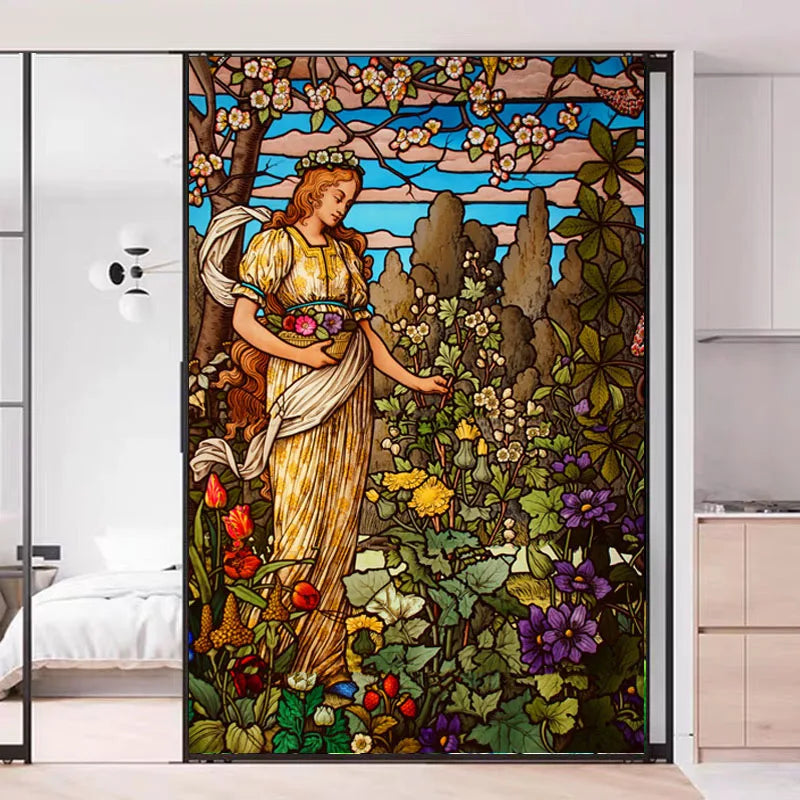 Custom Size Stained Glass Window Film Church Sticker Girl Angel Painting For Kitchen Bathroom Bedroom Glass Door Home Decor