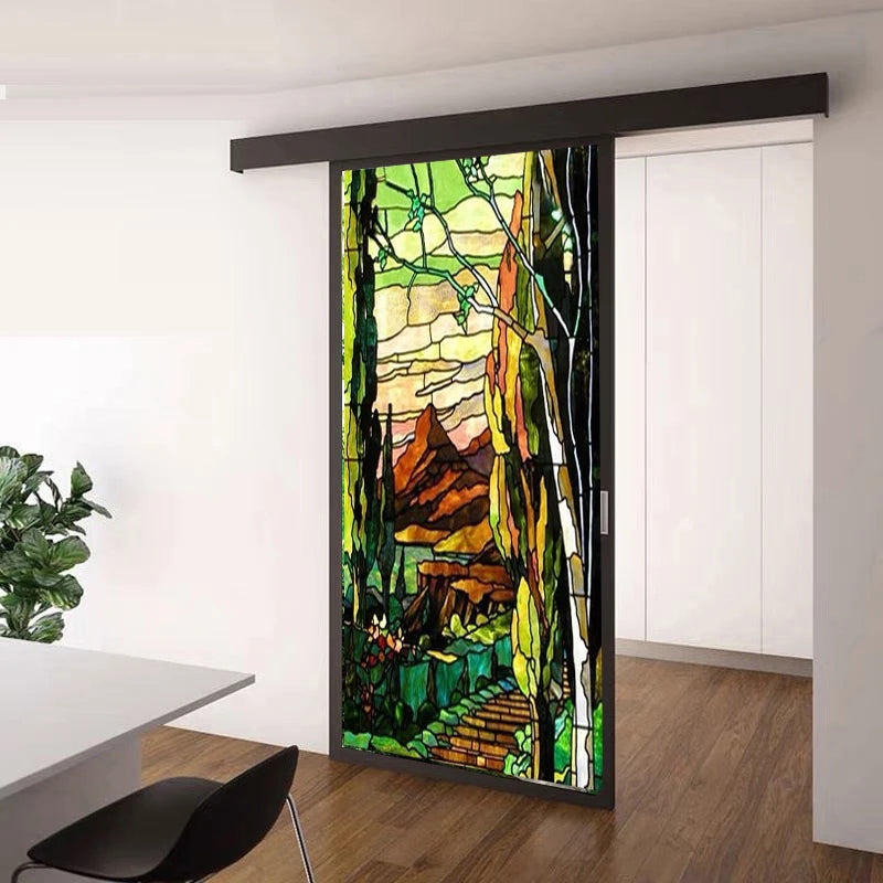 Custom Size PVC Self Adhesive Static Cling Glass Films Frosted Privacy Window Film Retro Forest Poster For Bathroom Kitchen Home