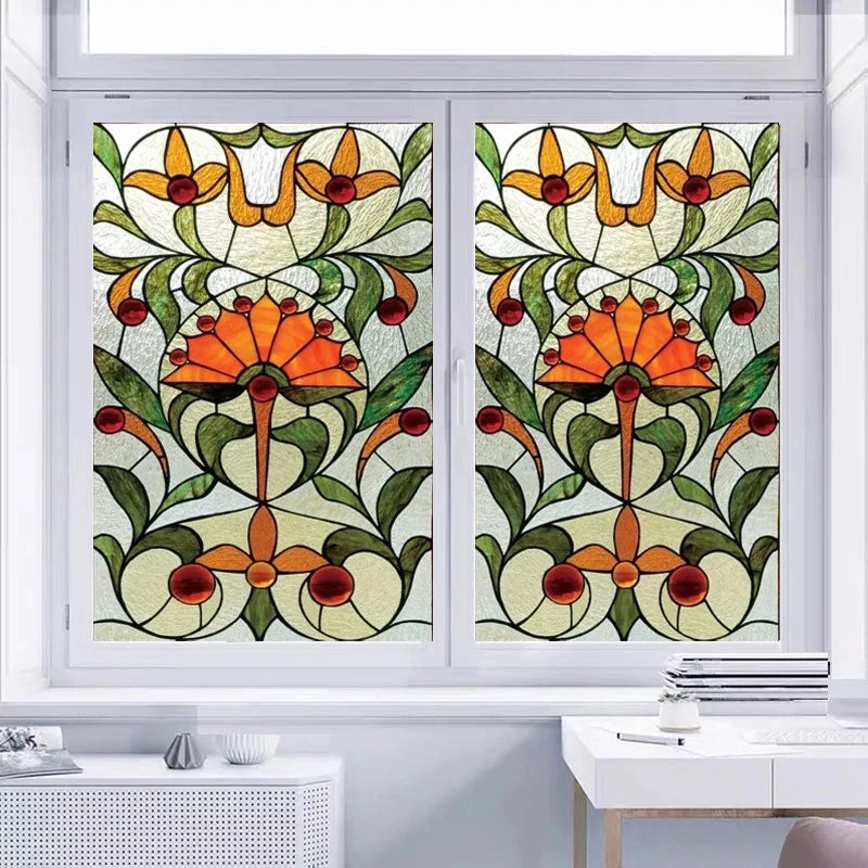 Custom Size Stained Glass Wndow Film Frosted Privacy Film Static Cling Removable Sticker Bedroom Kitchen Bathroom Home Decor