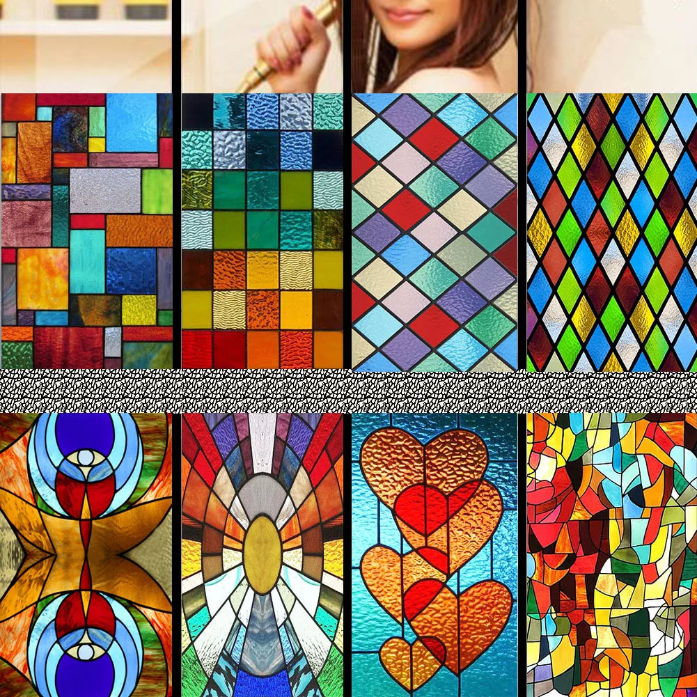 Window Film Frosted Stained Glass Films Rainbow Effect Privacy Decorative Static Cling Sticker For Home Kitchen Bathroom Office