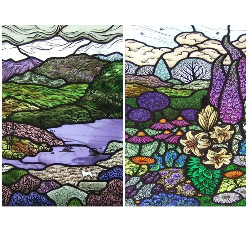 Custom Size Stained Glass Films,Frosted Privacy Static Cling,Poster Retro Tree Scenic Color printing,Window Film Door Stickers