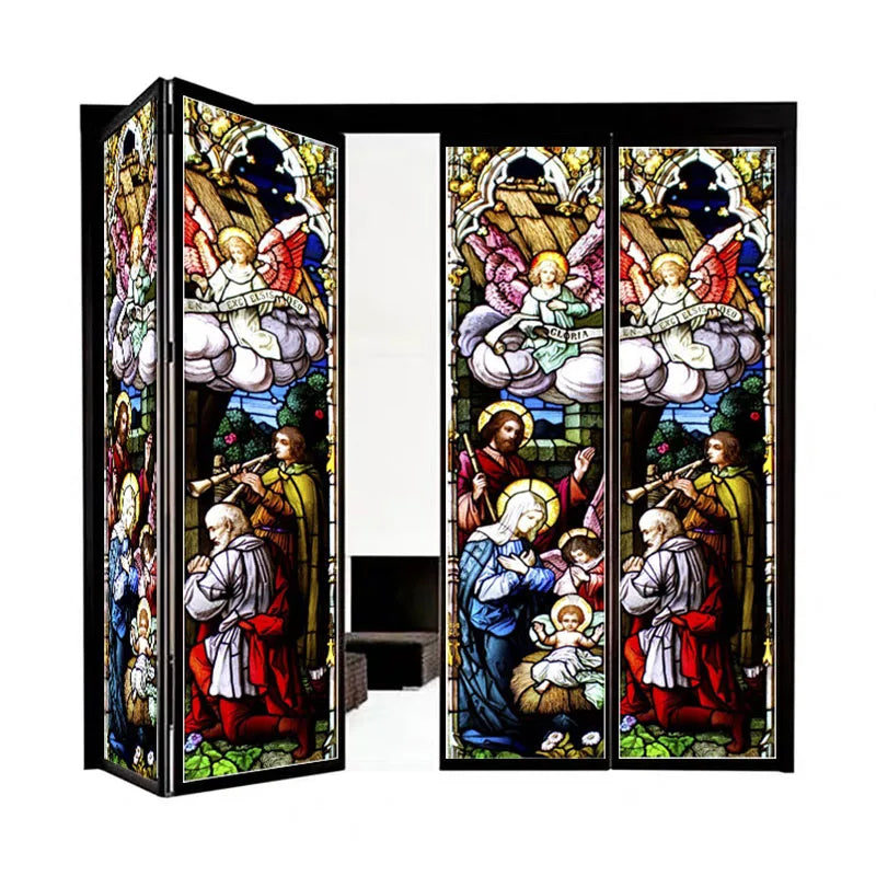Custom Size Stained Glass Window Film Jesus Virgin Mary,Frosted Foil Stickers For Sliding Door Frendch Windows,Church Poster