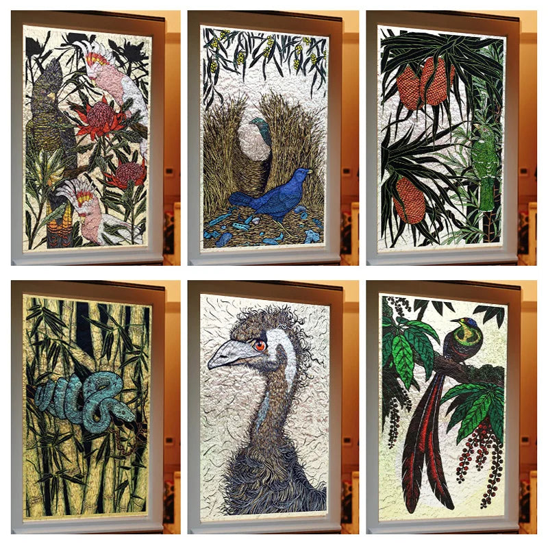 Stained Glass Window Film 3D Frosted Privacy Static Cling Door Stickers Reptile Birds Custom Size For Bathroom Office Home Decor
