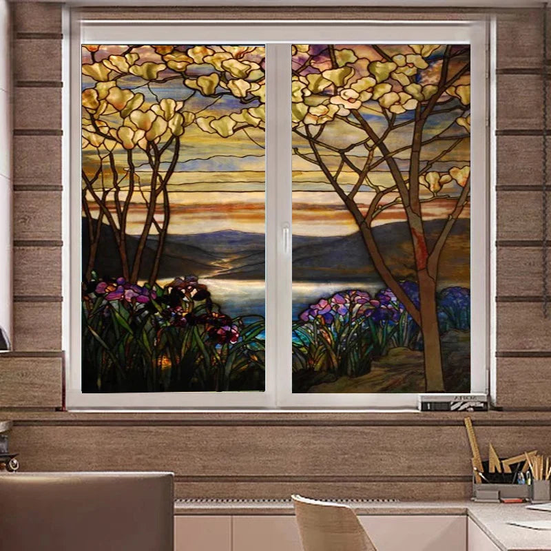 European Church Art Glass Film Stained Window Opaque Sticker Self adhesive/Static Cling Home Decor Privacy ,Custom any size