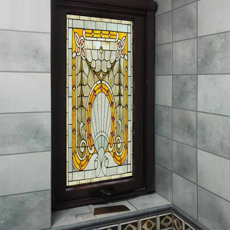 Custom Size Stained Glass Films Electrostatic Frosted ,PVC Self-Adhesive Window Films,Retro Rose Window Stickers For Home Decor