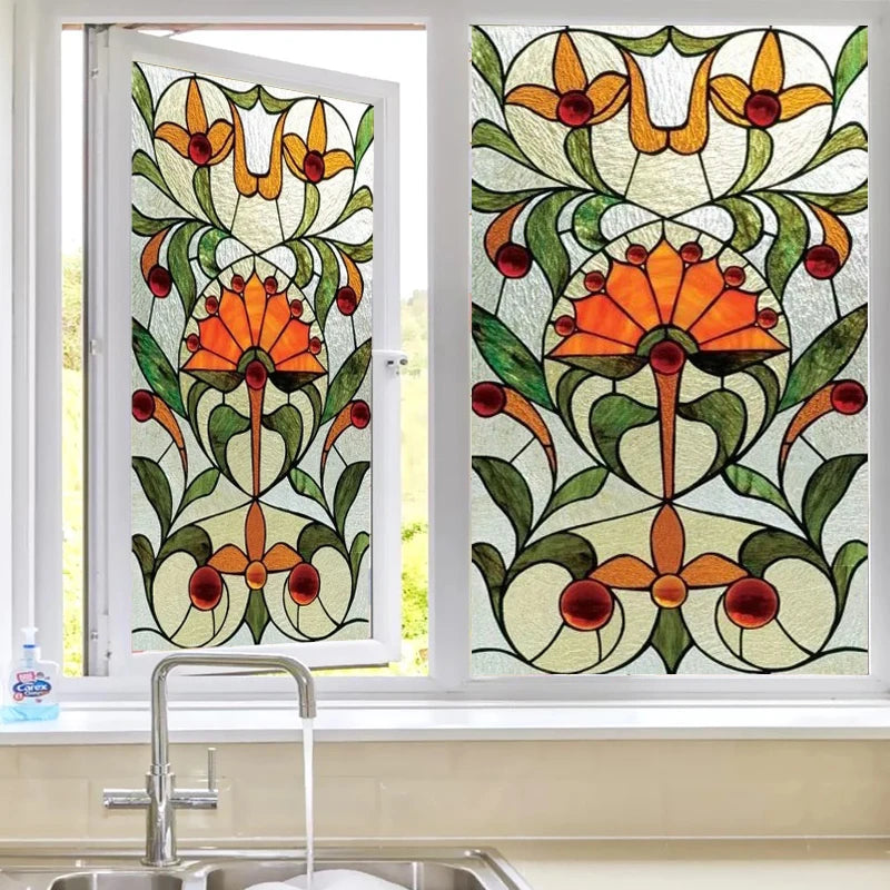 Custom Size Stained Glass Wndow Film Frosted Privacy Film Static Cling Removable Sticker Bedroom Kitchen Bathroom Home Decor