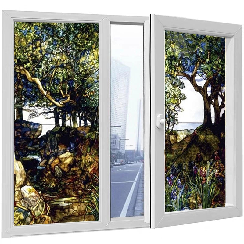 European Church Mosaic Art Glass Film Stained Window Opaque Sticker Self Adhesive/Static Cling Decor Privacy Do Custom Size FT01