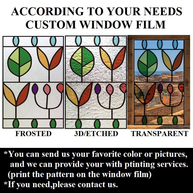 Windows Glass Films Stained Glass Door Stickers Frosted/3D Etched/Transparent Customized size Leaves for Kitchen Office Bathroom