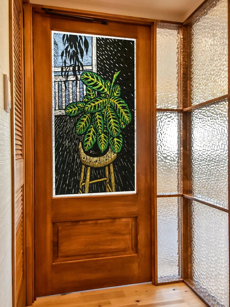 Stained Glass Window Film 3D Frosted Privacy Static Cling Door Stickers Plant Florl Custom Size For Bathroom Office Home Decor