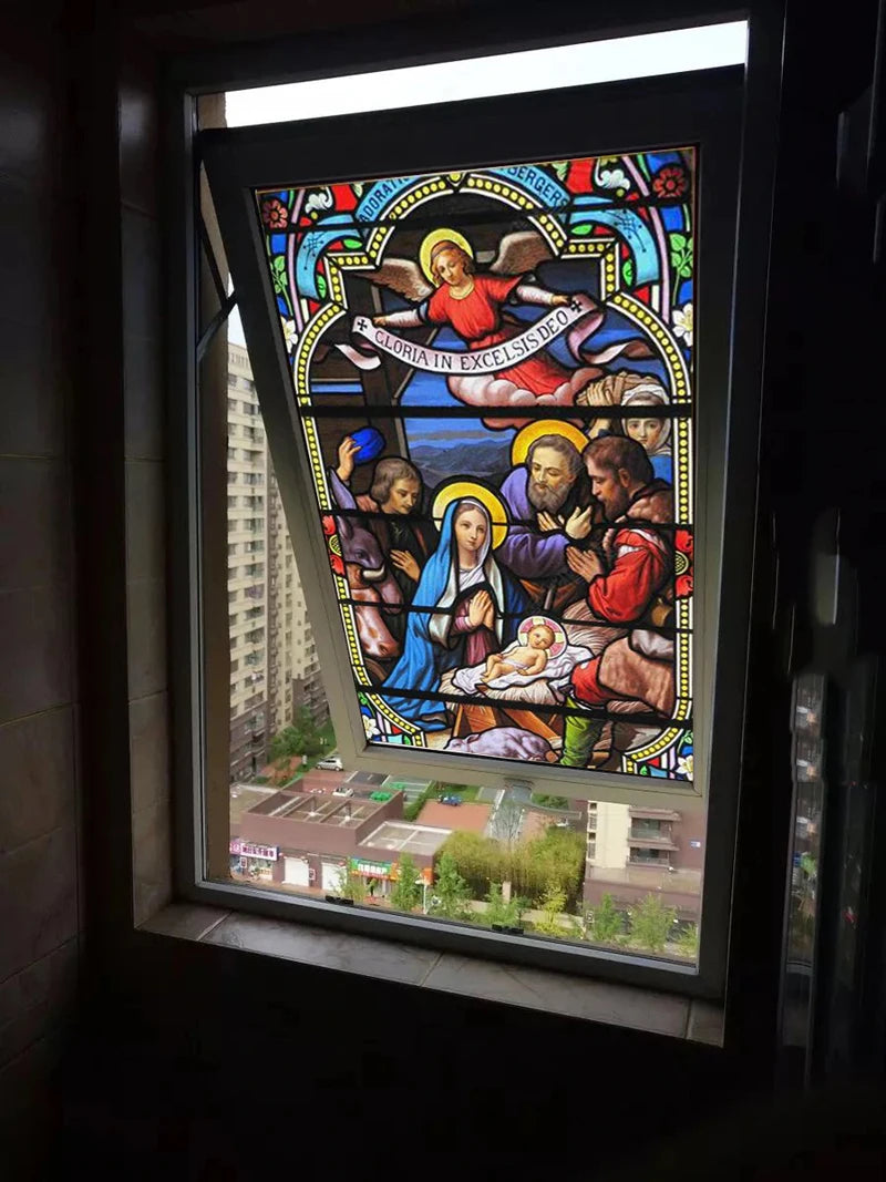 Custom size Window Film Stained Glass Films Jesus Virgin Mary,Home Decor Frosted Foil Door Stickers ,PVC Self-adhesive Poster