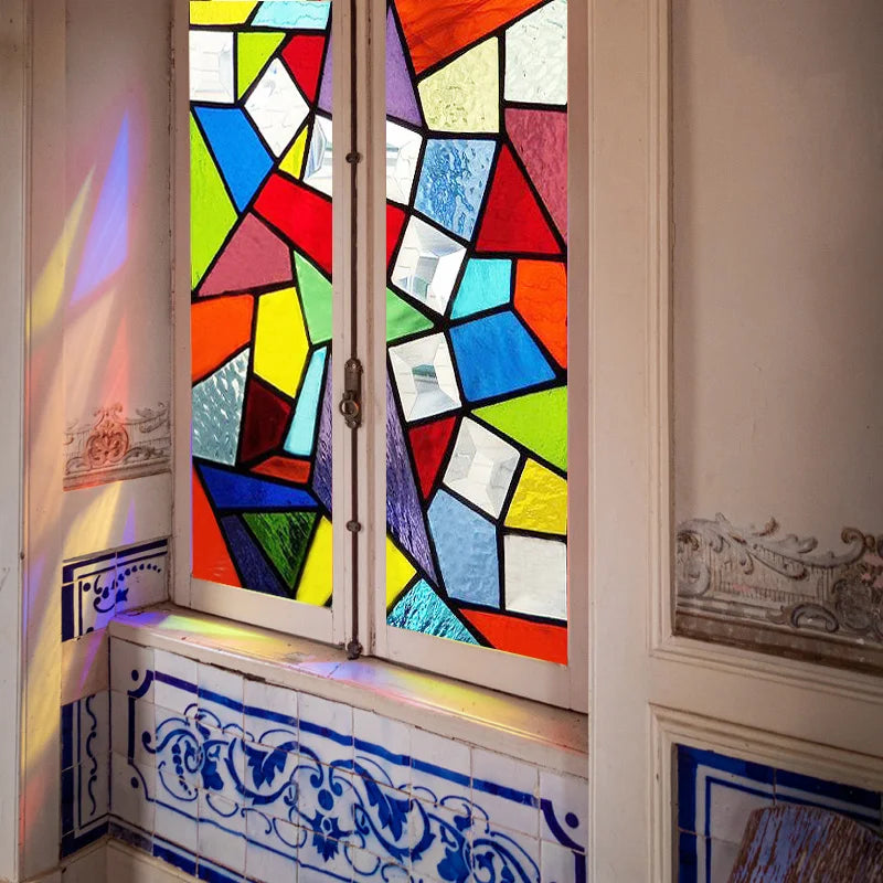 Window Film Frosted Stained Glass Films Rainbow Effect Privacy Decorative Static Cling Sticker For Home Kitchen Bathroom Office