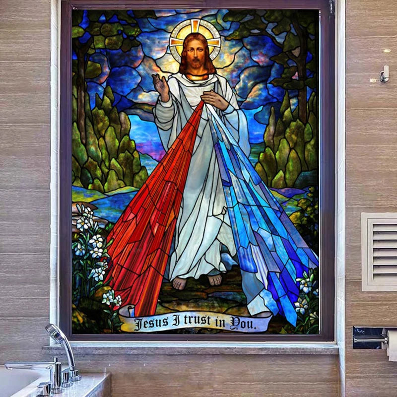 Can do any size Window Film Glass Films Jesus Christ Poster stained glass sticker self adhesive or static cling for Church Home