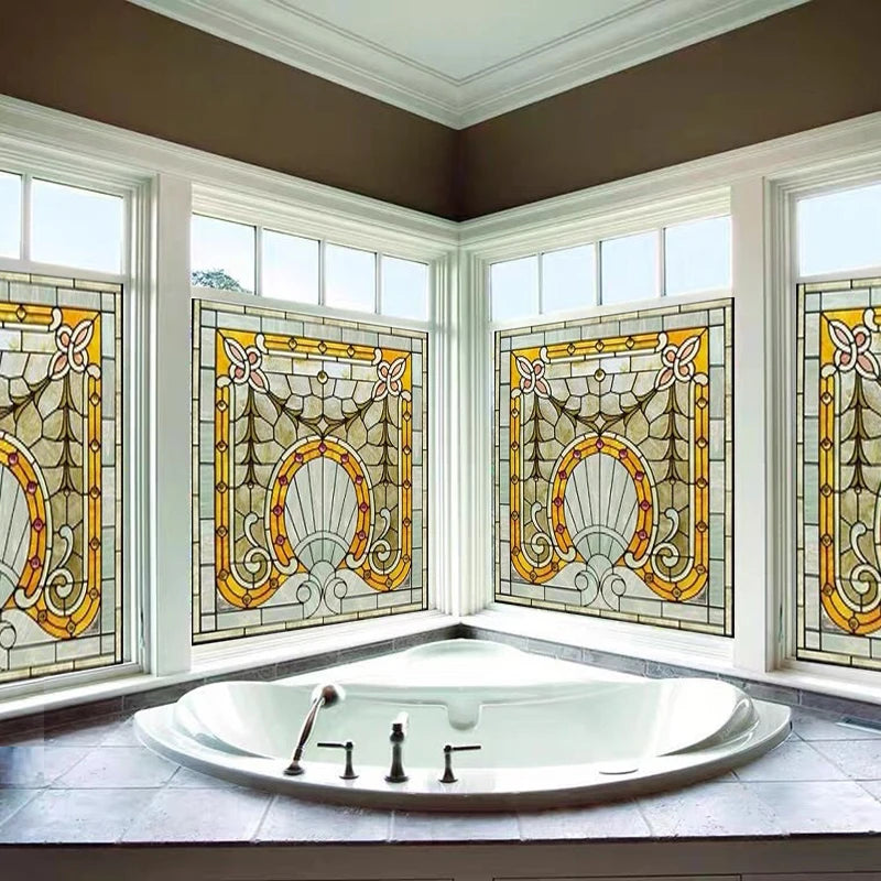 Custom Size Stained Glass Films Electrostatic Frosted ,PVC Self-Adhesive Window Films,Retro Rose Window Stickers For Home Decor