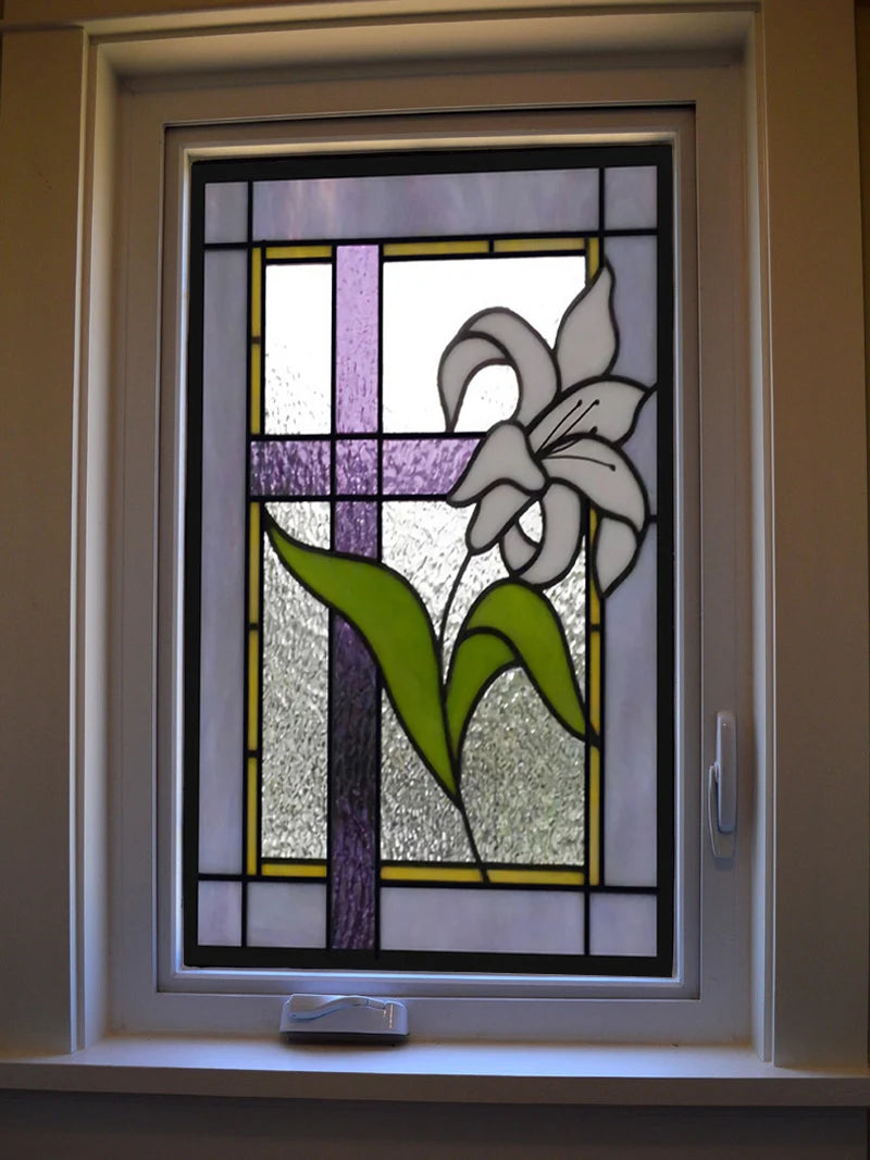 Window Film Frosted Stained Glass Films Cross Dove Lily Static Cling Church Home Decor Bathroom Kitchen Door Sticker Customized
