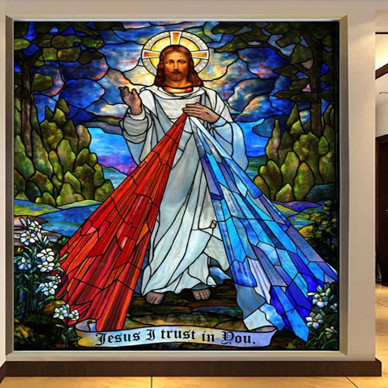 Can do any size Window Film Glass Films Jesus Christ Poster stained glass sticker self adhesive or static cling for Church Home