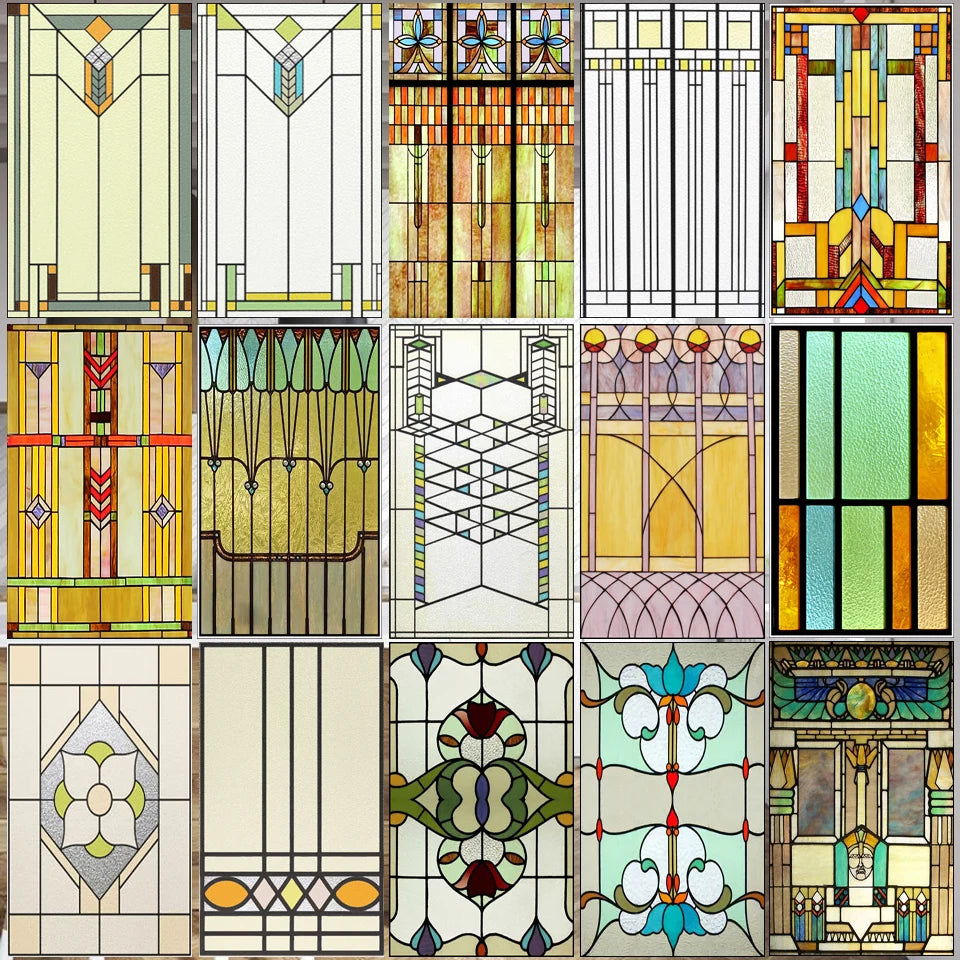 Custom Size Stained Glass Window Film Frosted Privacy Static Cling Retro Prairie Style Stickers Shower Bathroom Office Home Deco