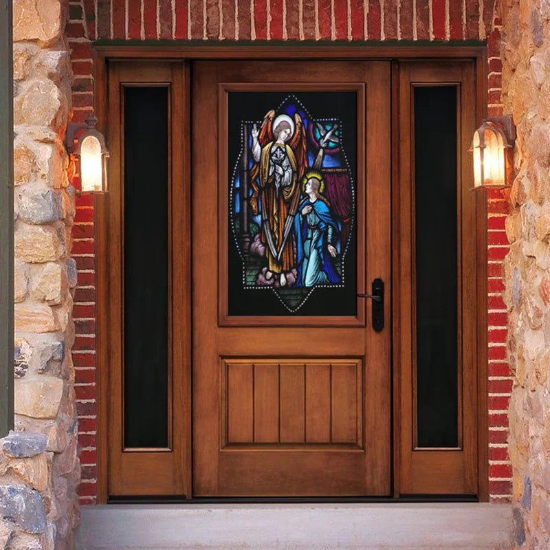 Custom Size Window Glass Films Blackout Opaque Static Cling Reusable Stickers, Mary Jesus'birth Church Door Glass Home Decor