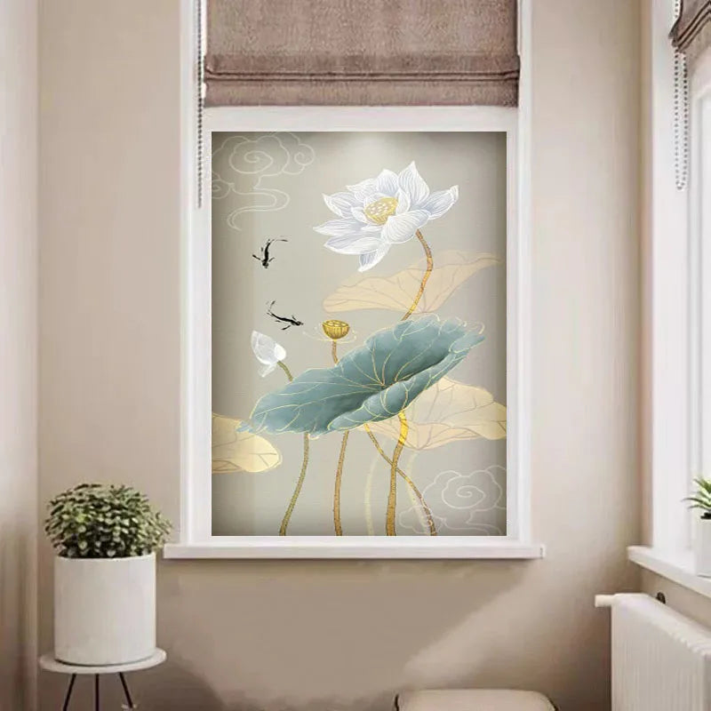 Customized size Windows Glass Films Stained Glass Door Stickers Opaque Self-Adhesive Lotus Poster for Kitchen Bedroom Bathroom