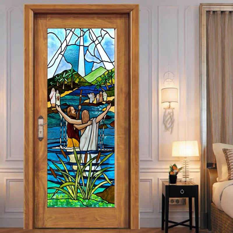 Stained Glass Wndow Film Frosted Glass Sticker Custom Size Jesus Church Poster For Door Bathroom Kitchen Light Box Home Decor
