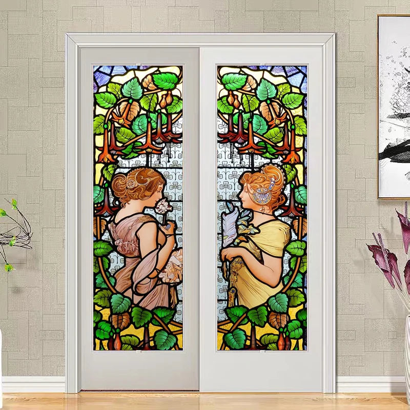 Custom size Window Film Stained Glass Films Frosted Privacy Retro European Church Style Colorful Door Sticker Shower Bathroom
