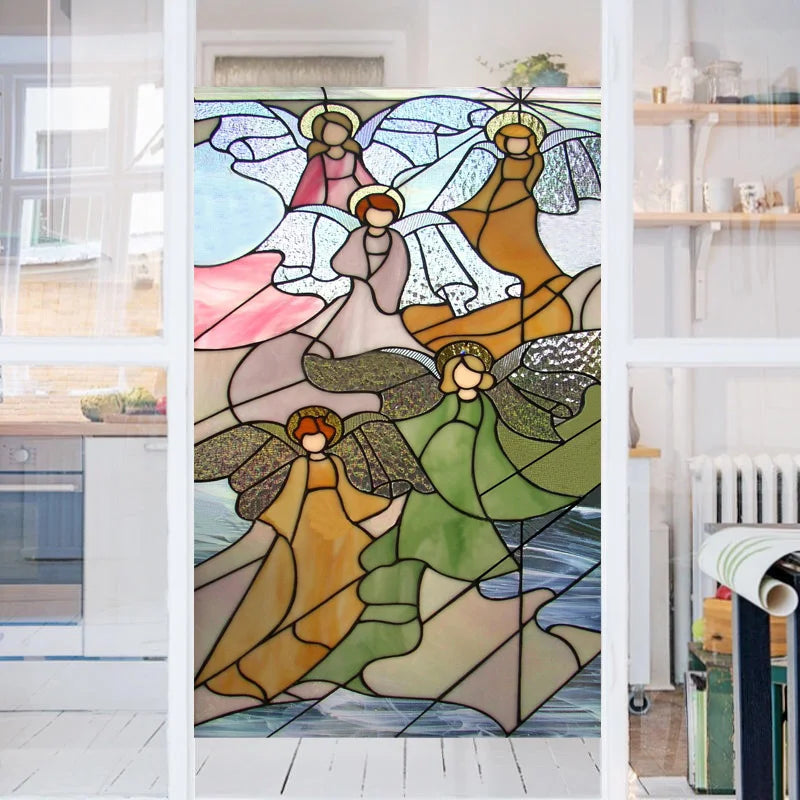 Window Film Frosted Stained Glass Films Custom Size Static Cling People Girls Angel Sticker For Room Kitchen Office Home Decor