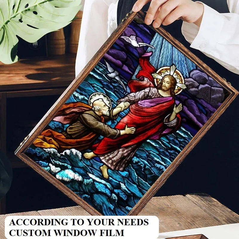 Window Film Frosted Stained Glass Films,Customized Jesus Virgin Mary Church Picture,Static Cling Door Stickers,For Home Office