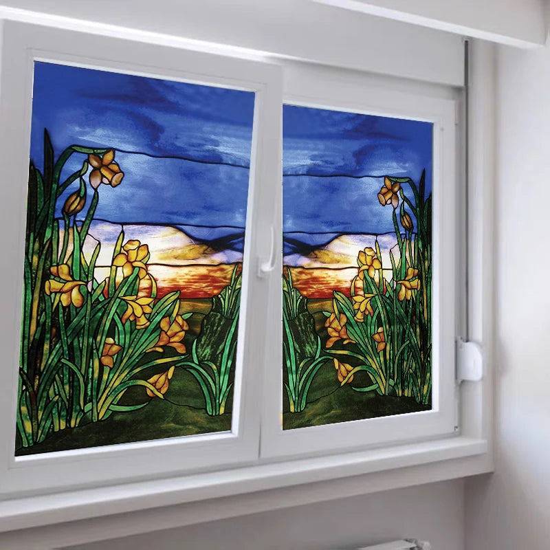 Window Film Frosted Stained Glass Films,Customized Multicolored Static Cling,Privacy Protection Reusable Removable Home-Decor