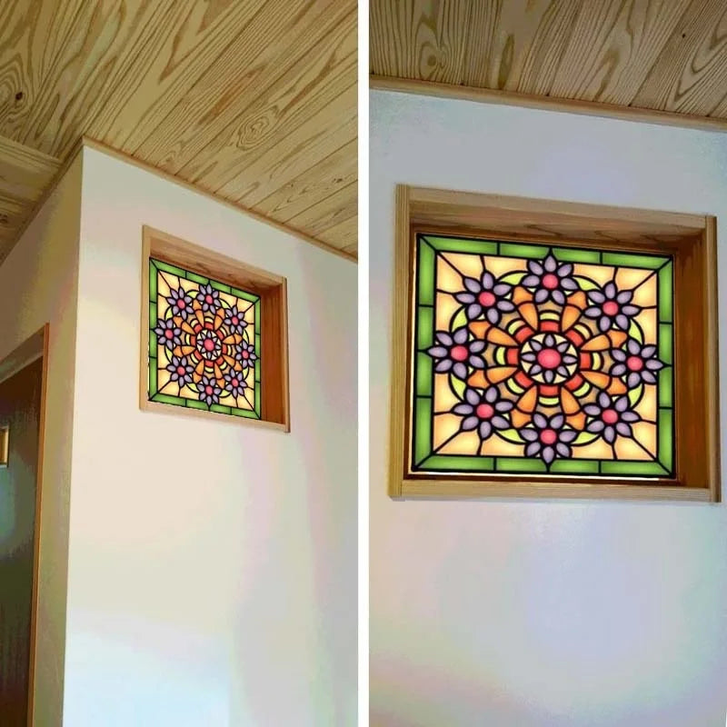 Custom size Stained Glass Wndow Film,PVC Self-Adhesive Window Films,Decor Foil Stickers Window Treatment For Square Glass Door