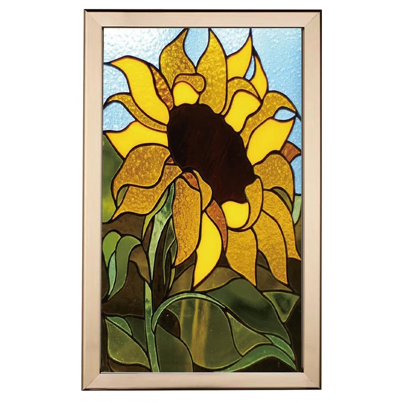 Custom Size Stained Glass Window Film Frosted Sunflower Glass Films Home Foil Door Stickers Bathroom Static Cling Poster